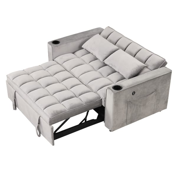 Velvet 58" Multifunctional Sofa Bed with Cup Holder and USB Port for